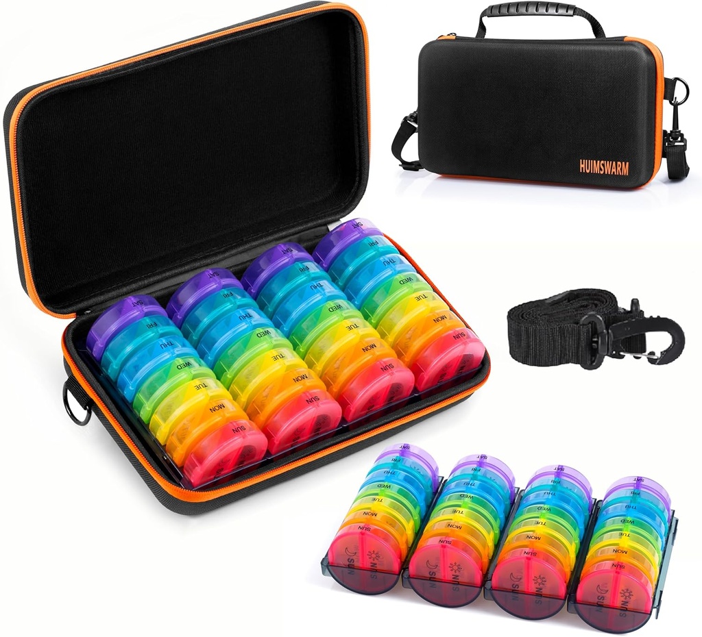 Månedlig Pill Organizer 2 gange om dagen, Pill bokse og Organizer 2 gange om dagen, 7 dag, Månedlig, kan gøre det, med Beskyttet Sag, Pill Organizer 2 gange med skulderrem. Komfortabel håndtag, BPA- Gratis.