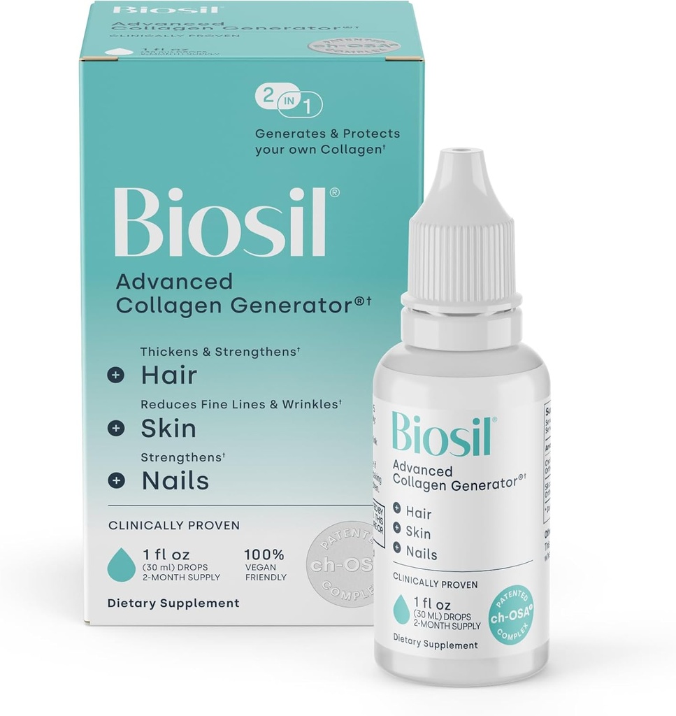 Biosil Collagen Booster Supplement - 1 fl oz Drops - Patenteret ch- OSA Activator for hud, hår, negle & Joints - Understøtter naturlig produktion - 60- Day Supply