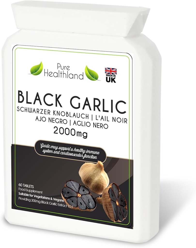 Gluten- Free Odorless Black Hvidløg Supplement - Høj potens Koncentreret fra friske hvidløg Bulbs - Vegansk & Vegetariske tabletter - Made in UK (1 flaske)