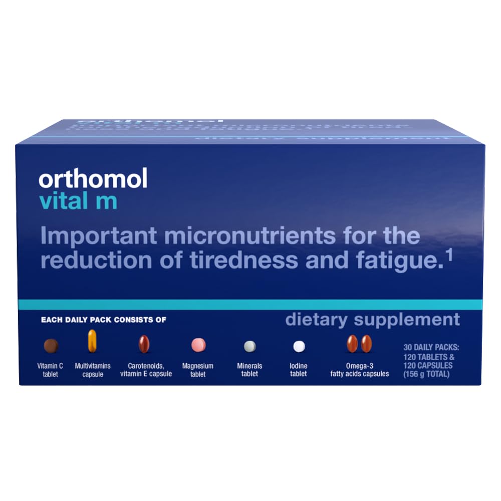 Orthomol Vital M Tablet Packets, Men's Multivitamin, 30-Day Supply, Vitamins A, B, C, D, E, K, Iodine, Omega-3…