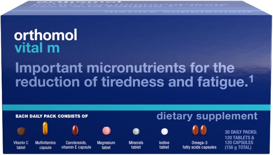 Orthomol Vital M tabletter Pakninger, Mænds Multivitamin, 30- Day Supply, Vitamin A, B, C, D, E, K, Jod, Omega-3