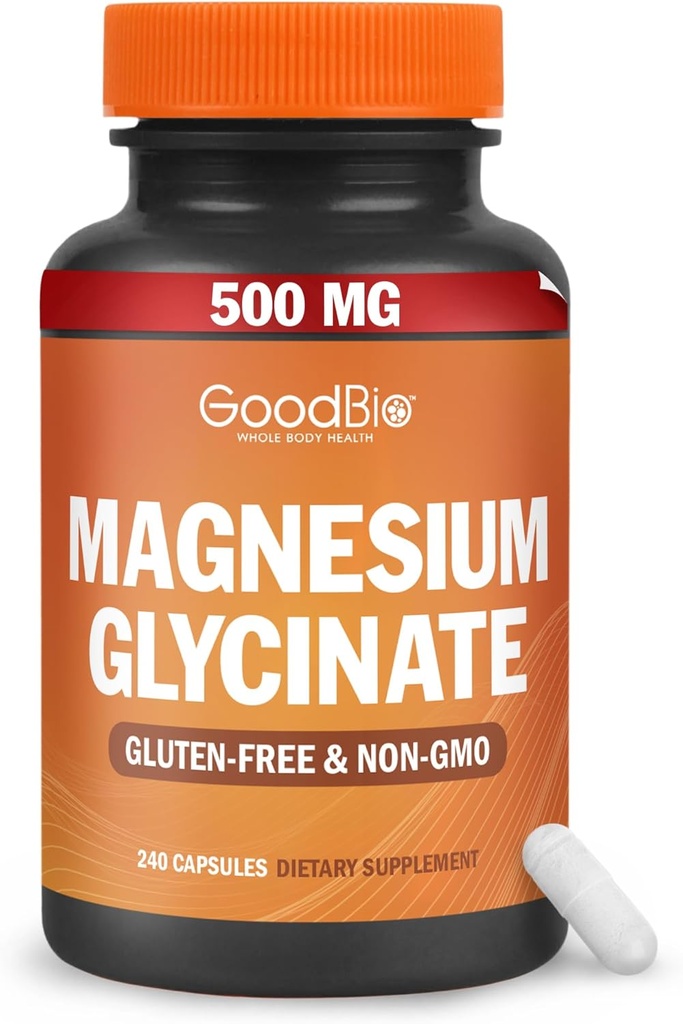 Magnesium Glycinat - Høj Absorption Magnesium Supplement 500mg Per Servering for stress Relief, søvn, hjerte og ben sundhed, nervestøtte - Non-GMO, Gluten- fri, blid på Mave, 240 kapsler