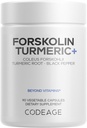 Codeage Forskolin, Pure Forskolin Coleus + Organic Gurkemeje Root Powder, 95% Curcuminoids + Bioperine Black Pepper - 20% Standardized Coleus Forskohlii Supplement - Non-GMO - 90 Kapsler