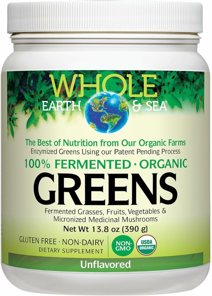 Hele Jorden og havet fra naturlige faktorer, Organic Fermented Green, Vegansk hel kosttilskud, Unflavored, 13.8 Oz