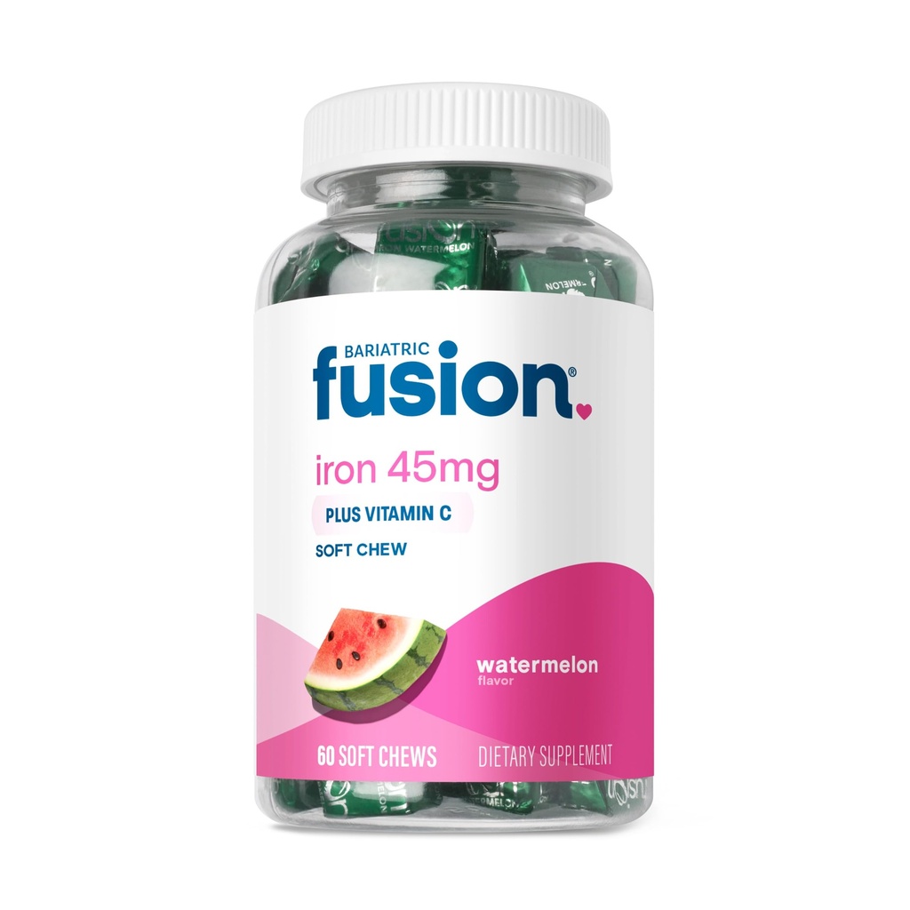 Bariatric Fusion jerntilskud til kvinder Anæmi 124; Chewable Iron med C-vitamin 124; Watermelon Flavored Soft Chew 124; Dødbringende på Mave Ferrus Fumarat til kvinder og mænd 124; Gluten Free