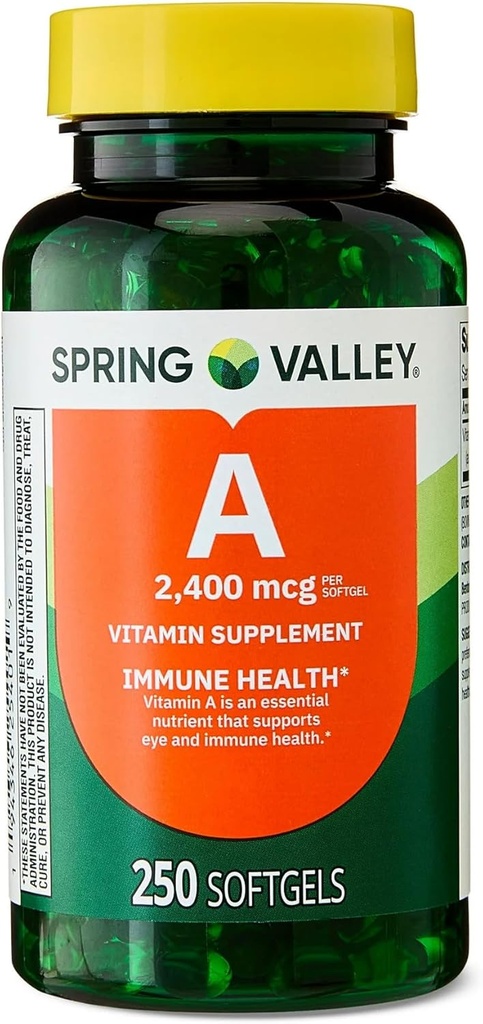 Vitamin A Softgels, 2400 mcg, 250 Count + Portable Pill Container (2 Items)