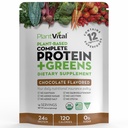 Plantvital Vegan Protein Powder Plant Based, Organic Protein Powder Chocolate 24g / 0g Sugar, 12 Superfoods, Veggies, Probiotika, Rå Kakao, Kale, Beets, Spirulina, Pea, Gluten- Free, Keto- Friendly, 16oz