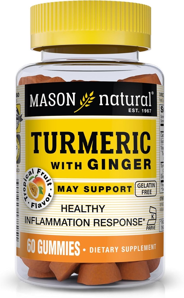 MASON NATURAL Gurkemeje med Ginger Gummies, Natural Joint Support & Antioxidant Formel, Tropical Fruit Flavor, 60 Gummies