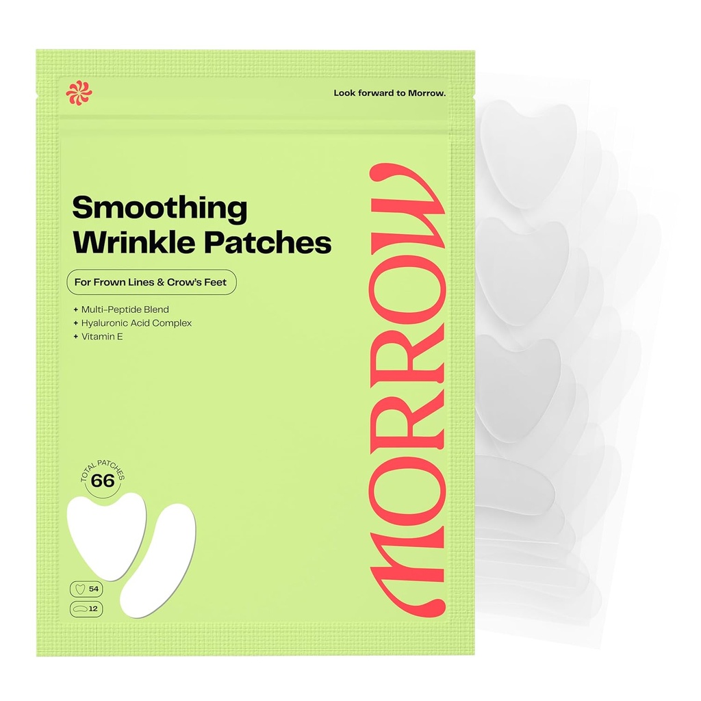 Morrow Beauty - Peptid- Infunded Smoothing Wrinkle Patches - Overnatning Patches for Smoothing Fine Lines and Wrinkles, Anti Aging Stickers for Crow 's Feet, Elevens, Smile Lines (66 Greve)