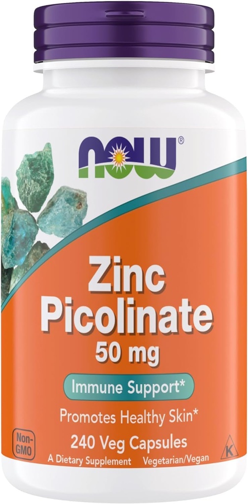 Nu Kosttilskud, Zink Picolinate 50 mg, Understøtter enzymer funktioner, immunforsvar, non-GMO, Kosher, Egnet til veganere - 240 vegetariske kapsler (pakke med 1)