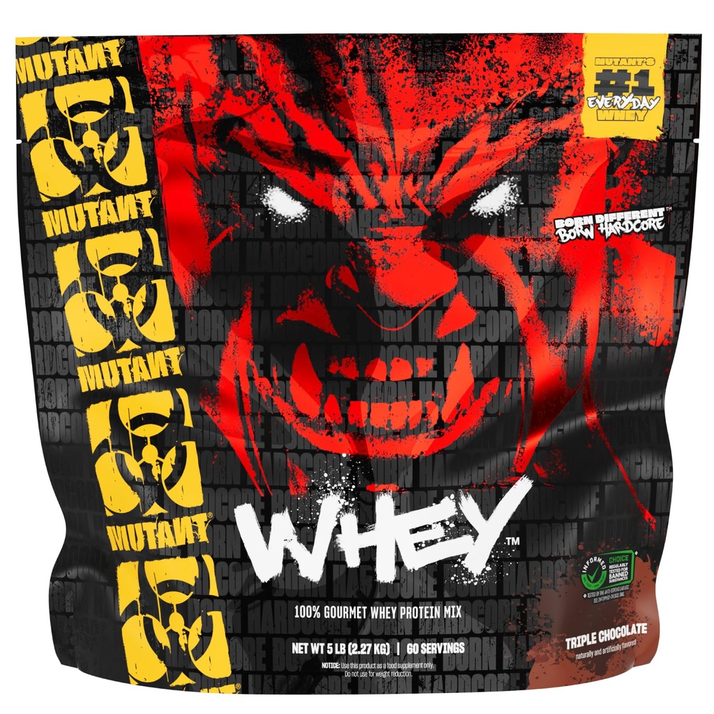 Mutant Whey - 100% Whey Protein Powder Shake, Gourmet Taste, 22g Protein, Hurtig Absorbing, Easy Digesting, 5lbs - Triple Chocolate