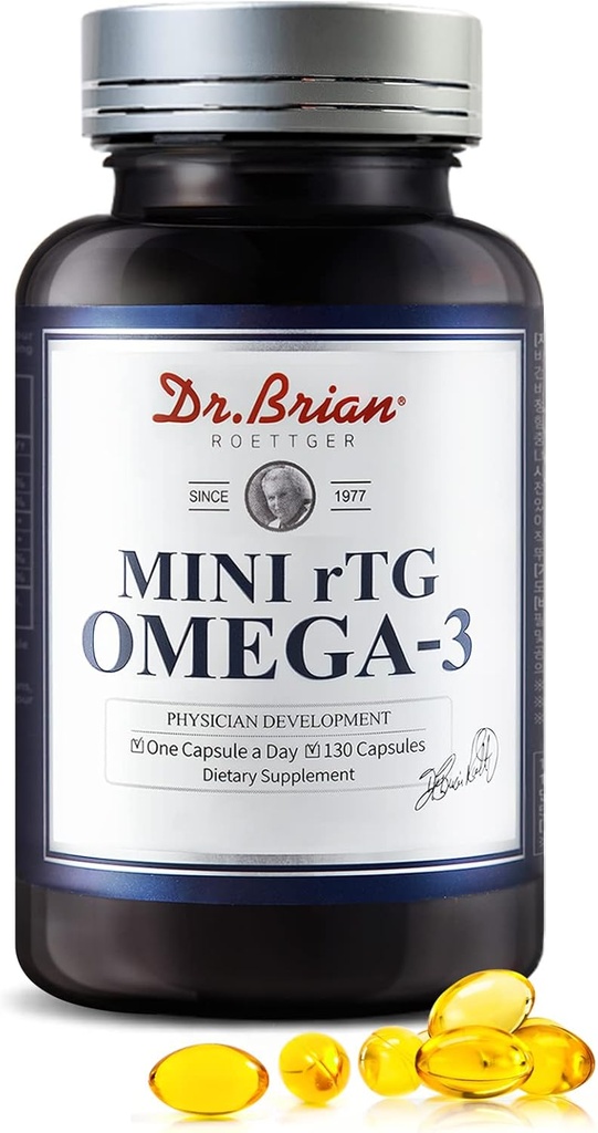 Dr. Brian Fish Oil Supplement 130 Softgel, stærkt Absorberet rTG Mini Omega 3 Fish Oil Capsule med EPA / DHA Fedtsyrer Vitamin D E, 500mg rTG Omega-3 Support Heart Brain immun Health No Fishy Taste