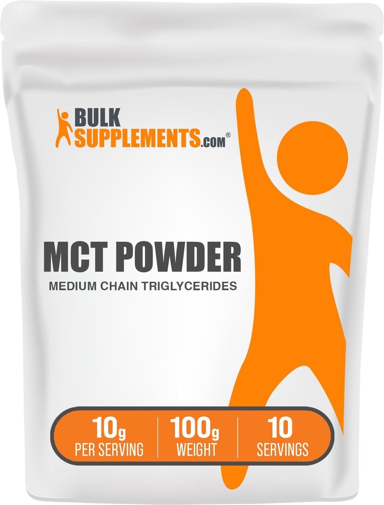 BulkSupplements.com MCT Powder - Medium Chain triglycerider, fra MCT Coconut Oil, MCT Oil Powder - MCT Supplement for Energy - Gluten Free, 10g per Serving, 100g (3,5 oz) (Pack of 1)