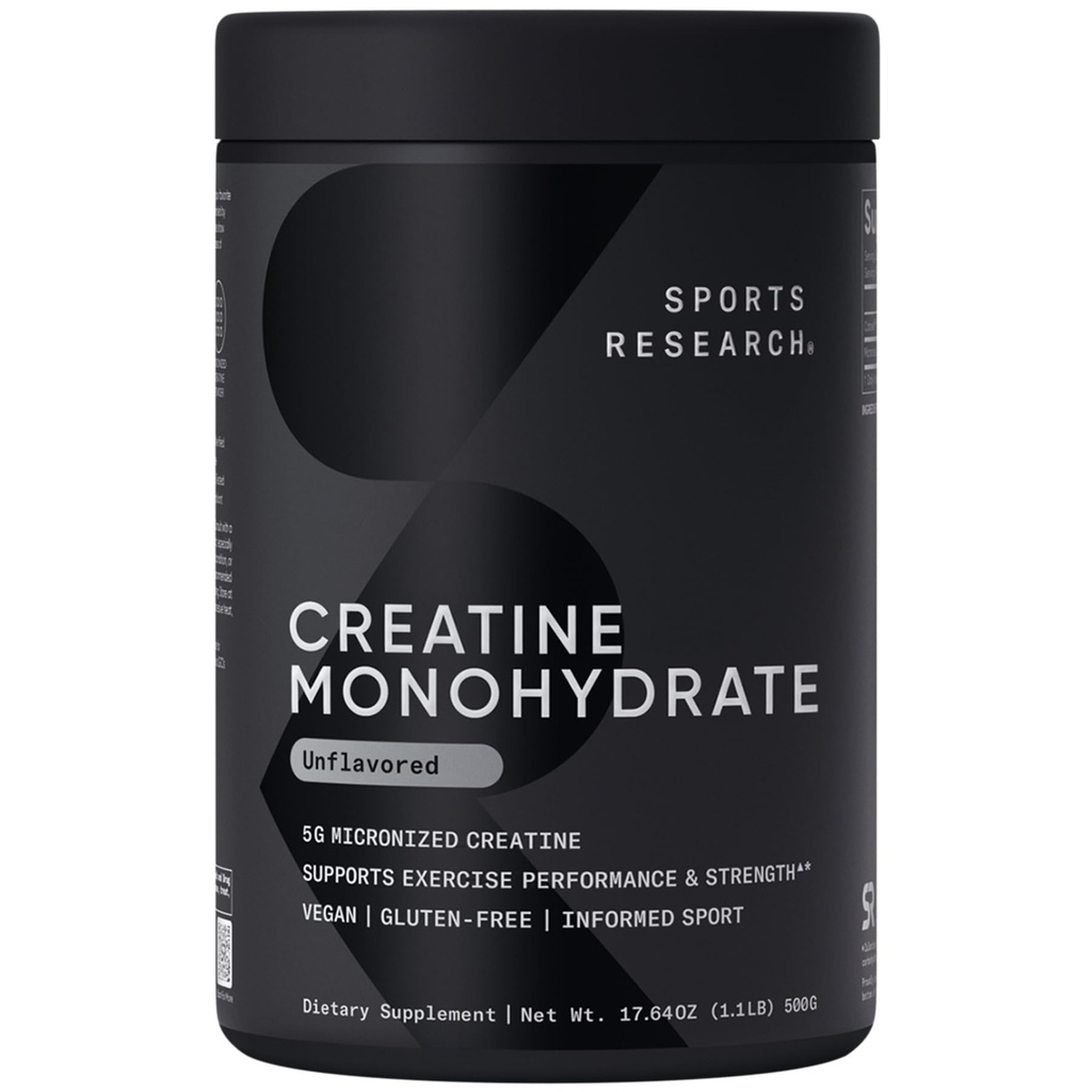 Sports Research Creatinine Monohydrat - Gain Lean Muscle, Forbedre ydeevne og styrke og støtte Workout Inddrivelse * - 5 g Mikroniseret Creatin - 17.46 oz