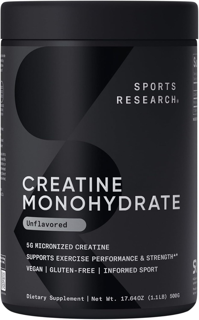 Sports Research Creatinine Monohydrat - Gain Lean Muscle, Forbedre ydeevne og styrke og støtte Workout Inddrivelse * - 5 g Mikroniseret Creatin - 17.46 oz