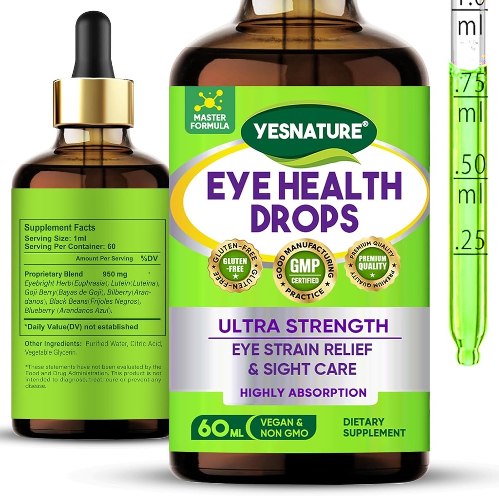 YESNATUR Eyebright Herb Eye Health Drops for Eye Strain Relief & Sight Care, Ultra Strength Eye Health Supplement
