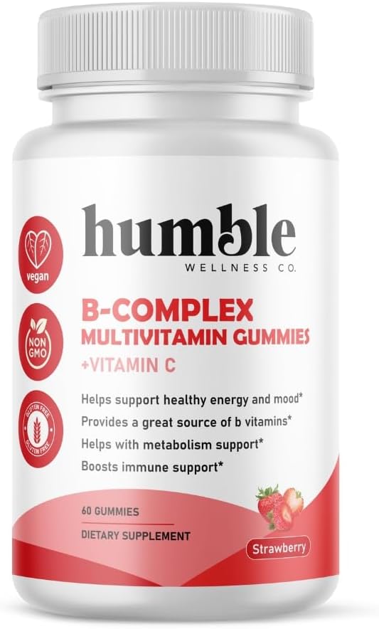 B-Complex Multivitamin Gummies + Vitamin C: Vitamin B12, B7, B6, B3, B5, B9. Support Energy and Mood, Metabolism Support, Immune Support, Gluten Free, Non GMO, Vegan, 30 Servings