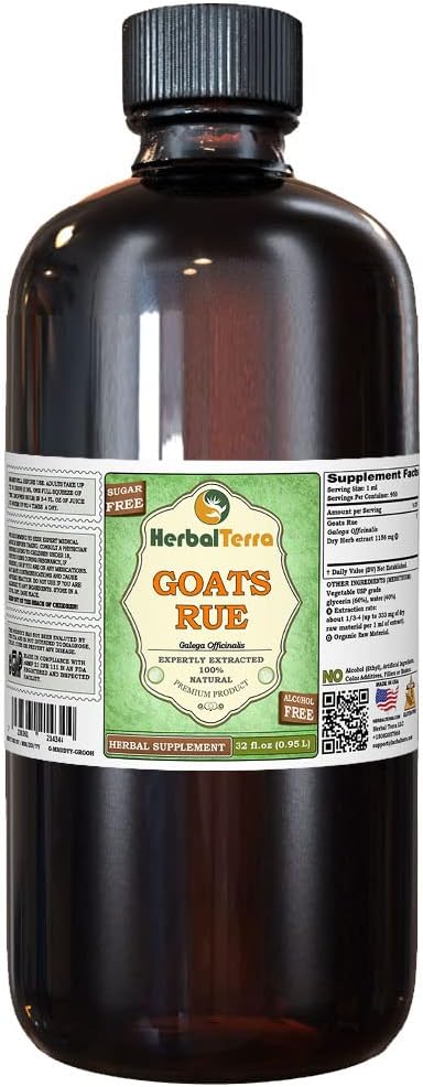 Gedekød Rue (Galega officinalis) Glycerit, Organic Tørret Herb Alkohol- Free Liquid Extract (Brand Name: HerbalTerra, Stolt Made in USA) 32 fl.oz (0,95 l)