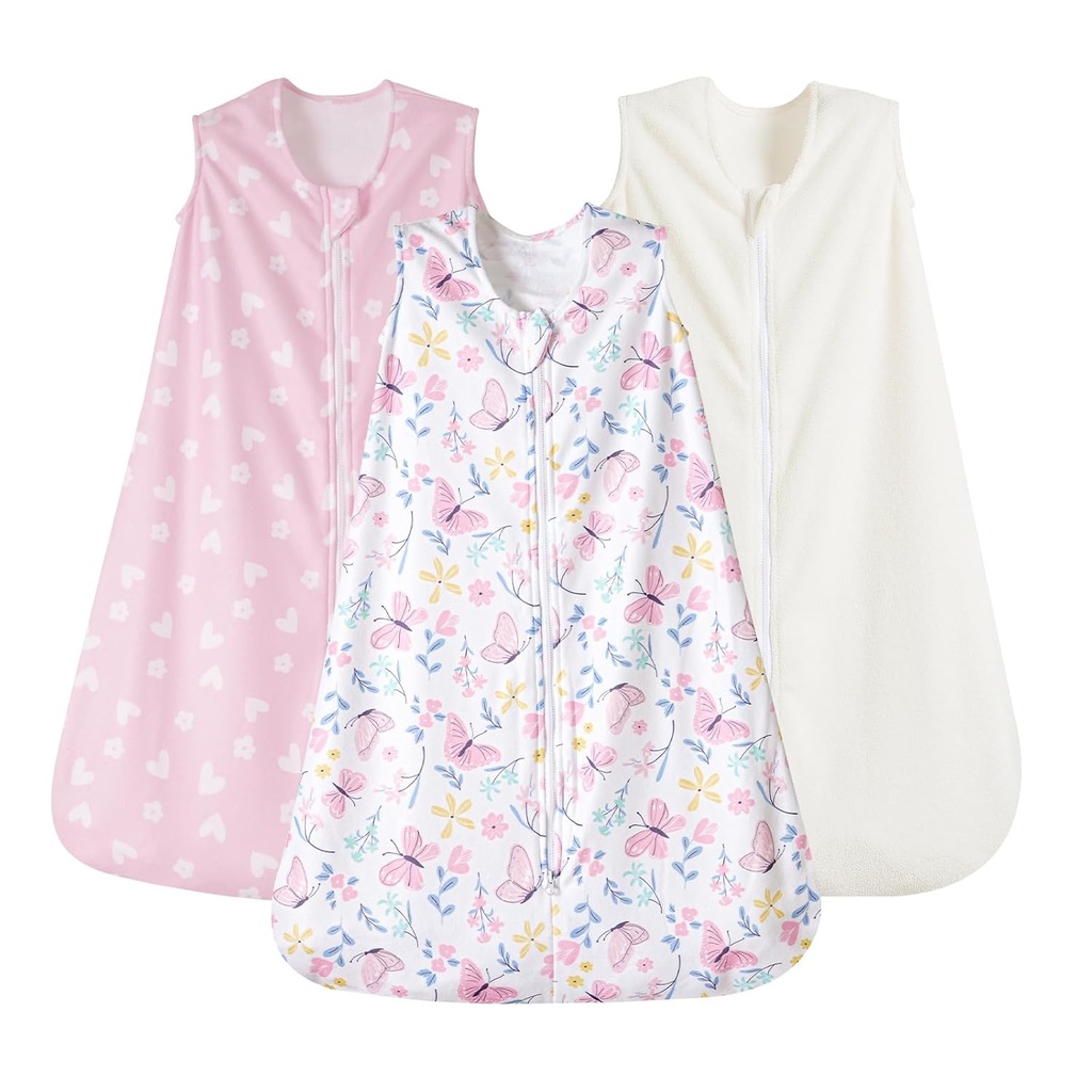 PHF 3 Pack Varm Mikro- fleece Baby Sleep Sack 6-12 Måneder, Soft Baby Wearable Blanket, 2-Way lynlås soveposer, Comfy Toddler sovesæk til piger, Medium størrelse, Butterfly