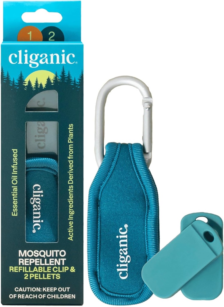 Cliganic Mosquito Repellent Pack (1 Clip + 2 Refill Pellets) - Natural DEET- Free, Essential Oil Infured