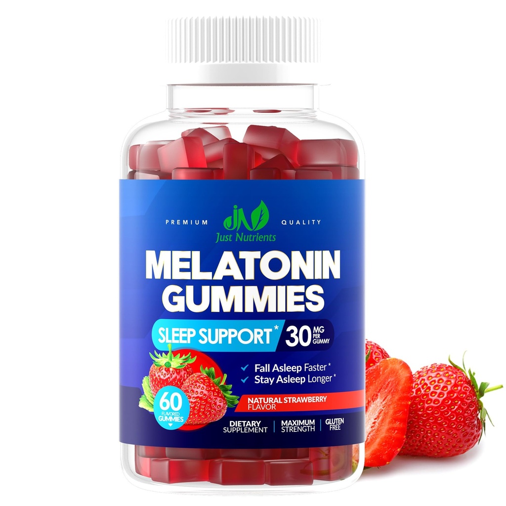 Melatonin 30mg Gummies for voksne (60 Servering) - Maksimal styrke sovende støtte med 30mg Melatonin Per Gummy - Gluten- Free, Sugar- Free, Non- GMO, 100% Vegetar, Strawberry Flavor - 60 Gummies