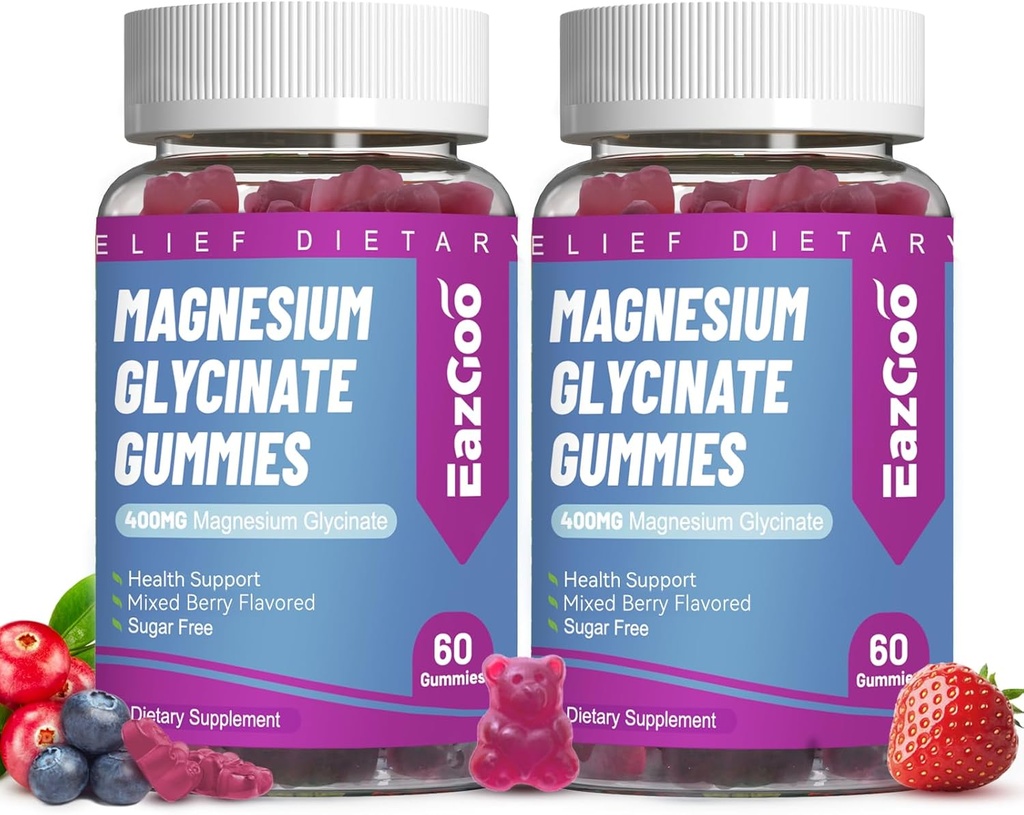 Magnesium Glycinate Gummies 400mg with L-Threonine 200mg - Sugar-Free Magnesium Potassium Supplement with Vitamin D, B6, CoQ10 for Muscle - 120 Mixed Berry Flavored Gummies