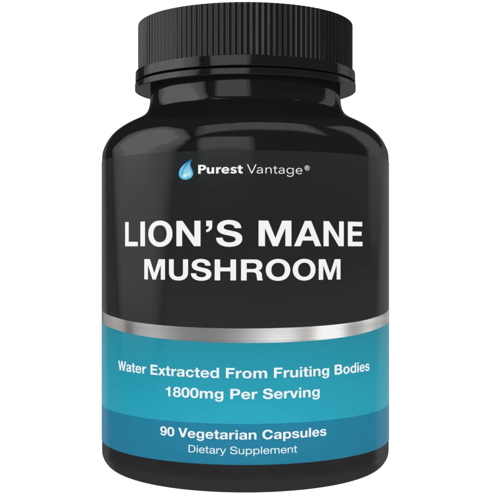 Lions Mane Mushroom Capsules - 1800mg Lion's Mane Mushroom Supplement Grown in USA - Nootropic Brain Supplement and Immune Support - 90 Veggie Caps