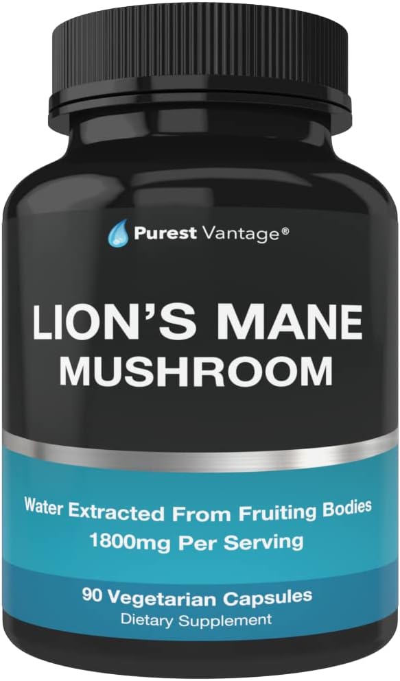Organic Lions Mane Mushroom Capsules - 1800mg Lions Mane Mushroom Supplement Voksen i USA - Nootrop Brain supplement og immunforsvar - Lions Mane Extract Powder - 90 Veggie Caps