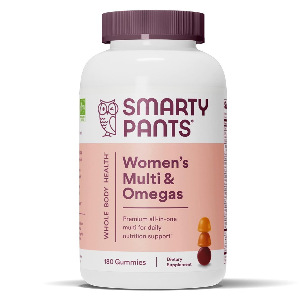 SmartyPants Kvinder Multivitamin Gummies: Omega 3 Fiskeolie (EPA / DHA), Methylfolat, CoQ10, D3-vitamin, C, vitamin B12, B6, A, K & Zink, Inositol, Gluten Free, 180 Greve (30 dages forsyning)