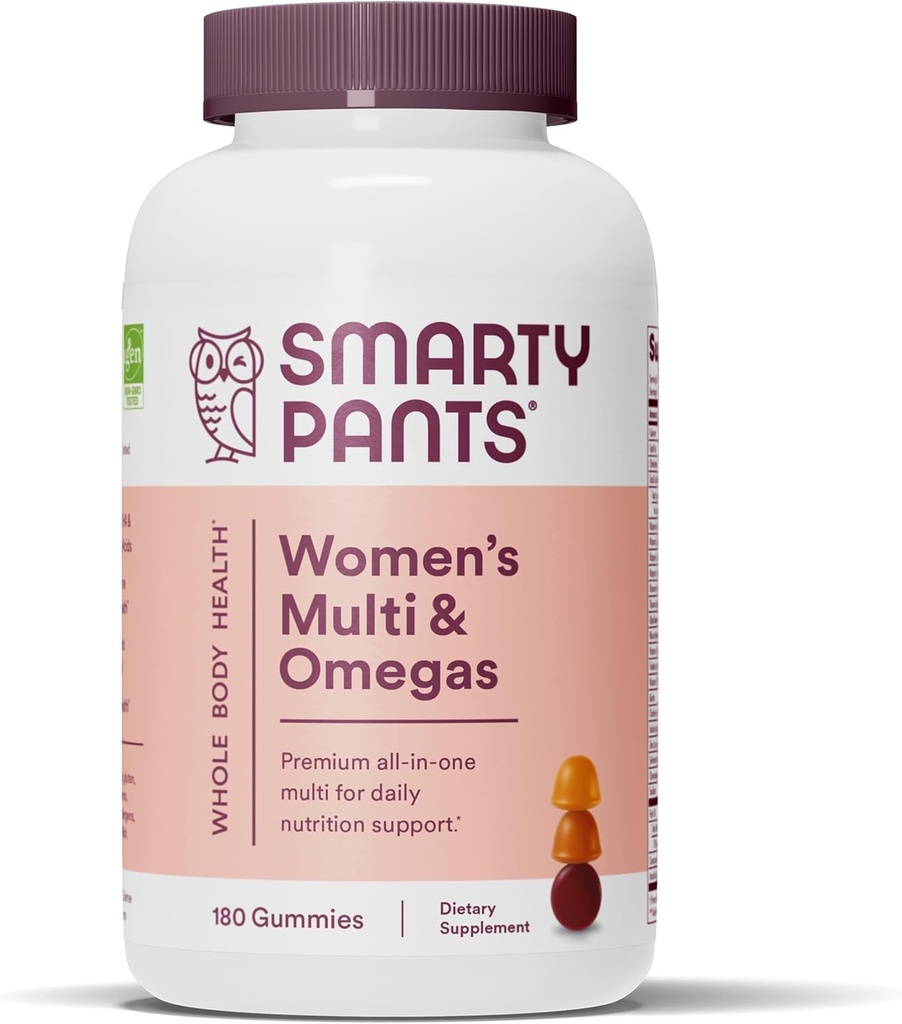 SmartyPants Kvinder Multivitamin Gummies: Omega 3 Fiskeolie (EPA / DHA), Methylfolat, CoQ10, D3-vitamin, C, vitamin B12, B6, A, K & Zink, Inositol, Gluten Free, 180 Greve (30 dages forsyning)