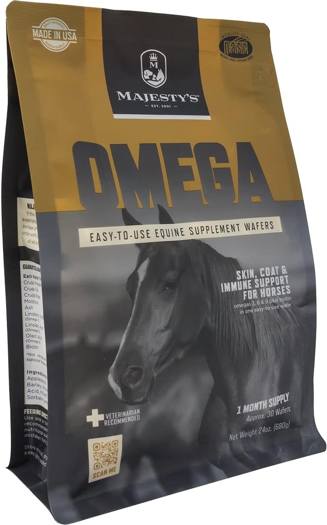 Majestætens Omega Wafers - Superior Horse / Equine Skin, Coat, og immunforsvar supplement - Omega 3, 6, 9, og Biotin - 30 Greve (1 måned Tilgang)