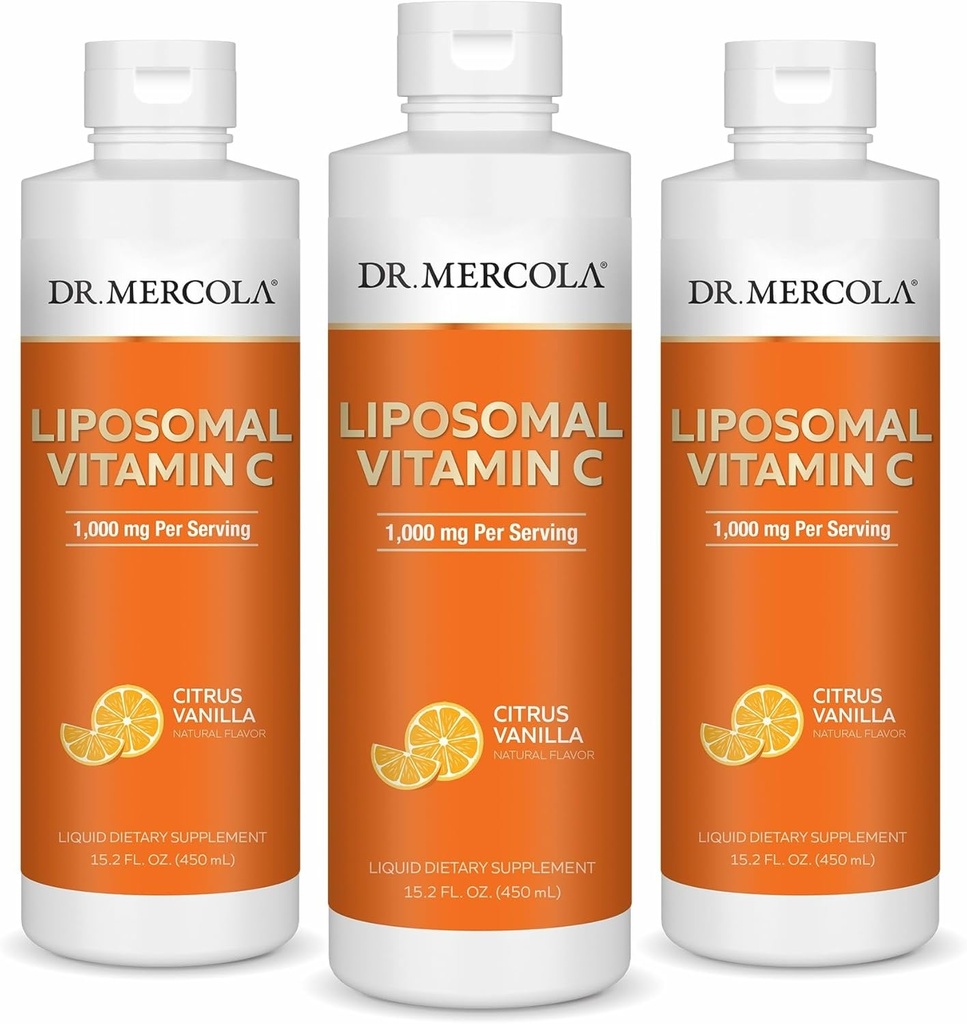 Dr. Mercola Liposomal Vitamin C - Antioxidant & immunforsvar Supplement - Inkluderer vitamin E - GMO- Free, Gluten- Free & Soy- Free - Citrus Vanilla Flavor - 450 ml (30 Servere) - 3 Pack