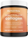 Perfect Keto Beauty + Sleep Grass Fed Collagen Peptider Protein Powder med Ashwagandha, Magnesium, Biotin, Hyaluronsyre, L Theanin, hår, hud, negle & slaphed Support, gurkemeje Latte
