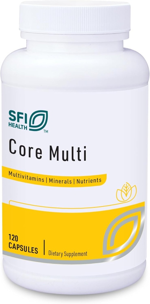 Klaire Labs SFI Health Core Multi - Multimineral & Multivitamin supplement med ingen jern - Vitamin & Chelated mineraler med naturlige blandet carotenoider, C-vitamin & E - for mænd og kvinder (120 kapsler)