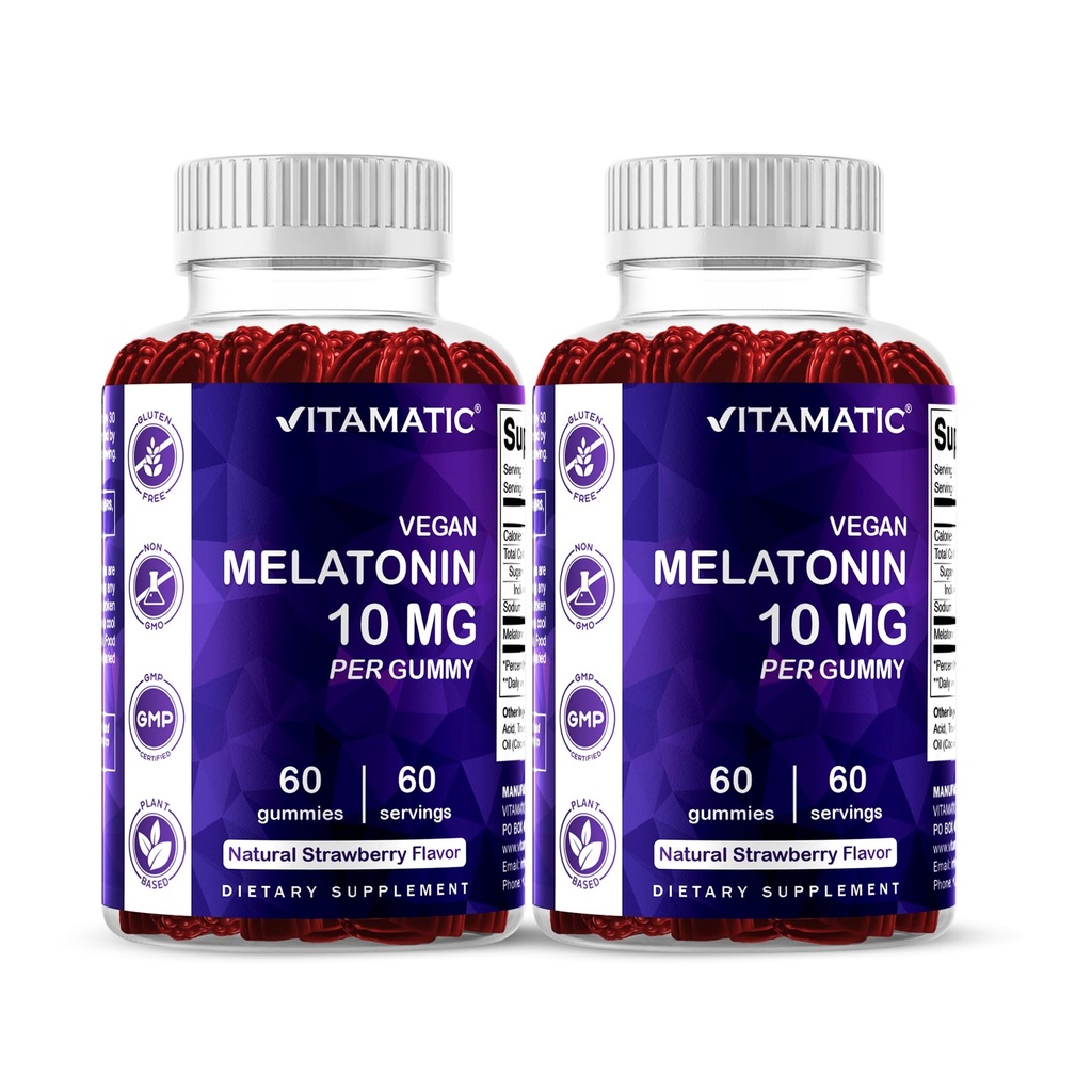 Vitamin Melatonin 10 mg Vegetarisk Gummies - Ikke-Habit Forming - 60 Gummies per flaske - 2 - Pack (Total 120 Vegansk Gummies)
