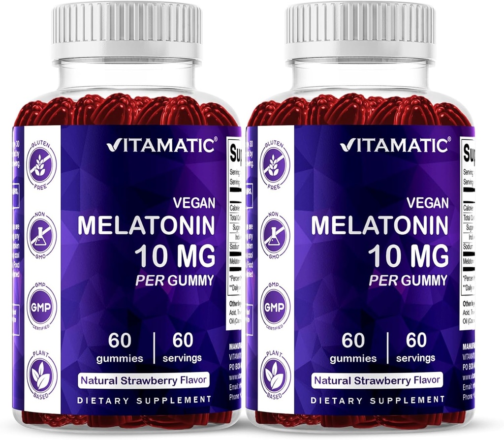 Vitamin Melatonin 10 mg Vegetarisk Gummies - Ikke-Habit Forming - 60 Gummies per flaske - 2 - Pack (Total 120 Vegansk Gummies)