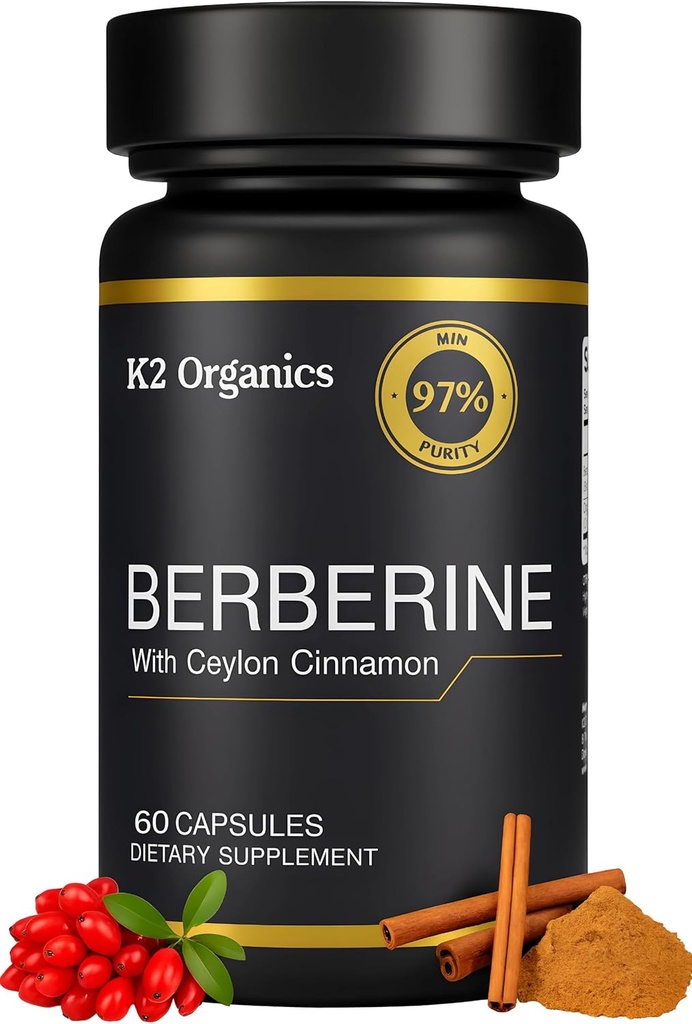 Berberine med Ceylon Cinnamon 1200mg (60 kapsler) - 97% purity- Non- GMO, Gluten- fri, Lab- Testet Vegan Berberine supplement