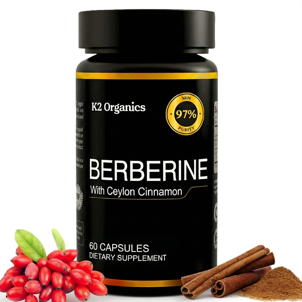 Berberine med Ceylon Cinnamon 1200mg (60 kapsler) - 97% purity- Non- GMO, Gluten- fri, Lab- Testet Vegan Berberine supplement