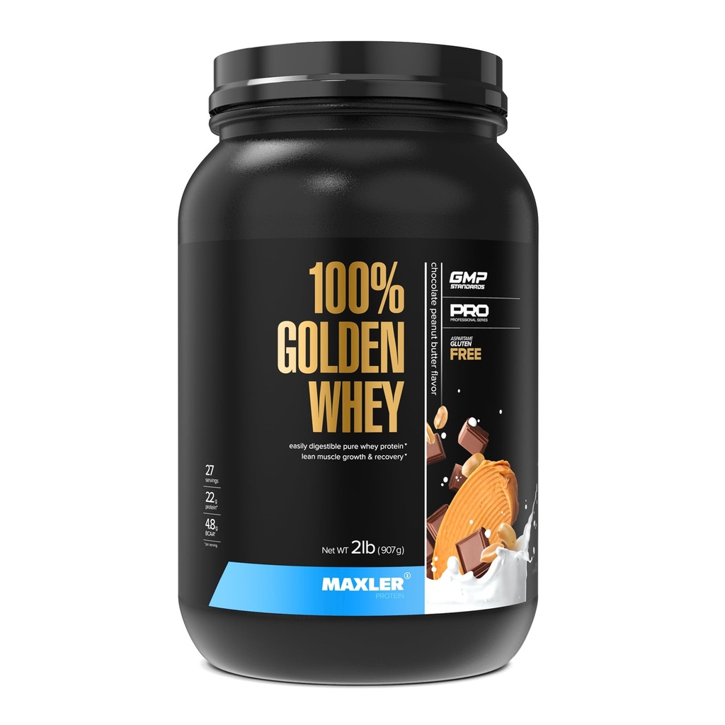 Maxler 100% Golden Whey Protein - 22g Protein per servering - Premium Whey Protein Powder for Pre Post Workout - Fast- Absorbing Whey Koncentrat Isolere Hydrolysat Blend - Chokolade Peanut Butter 2 LB