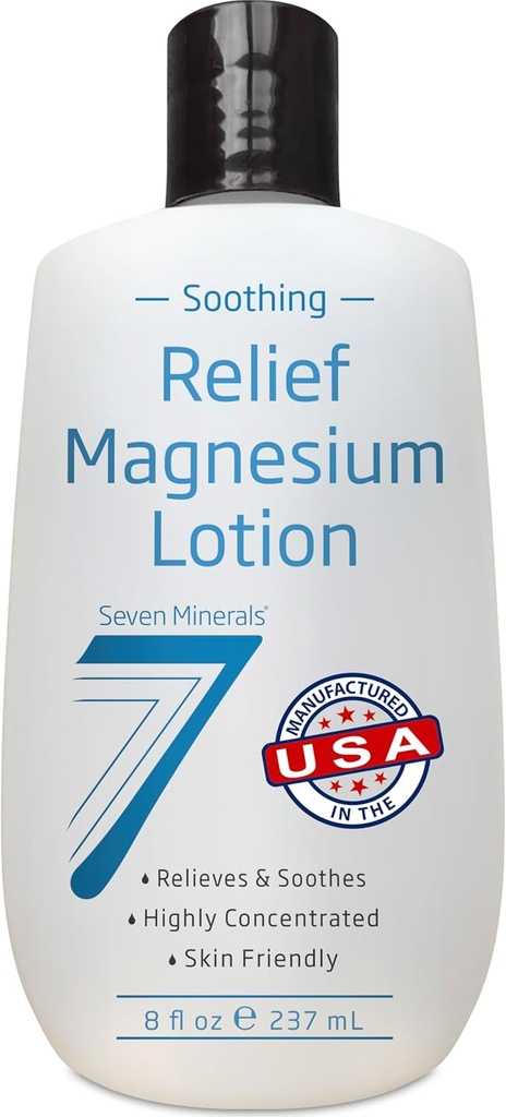 Syv mineraler Magnesiumlotion til søvn, lindrende lindring og afspænding - stærkt koncentreret Magnesium til bedre søvn, kost og fælles pleje. Ikke-fedtet lotion med hud venlige ingredienser - 8 fl oz