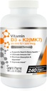 D3- vitamin 10. 000 IE K2 / MK7 100 mcg. højpotens Supply 8 Months Supply. Non- GMO for ben, hjerte og immunforsvar.