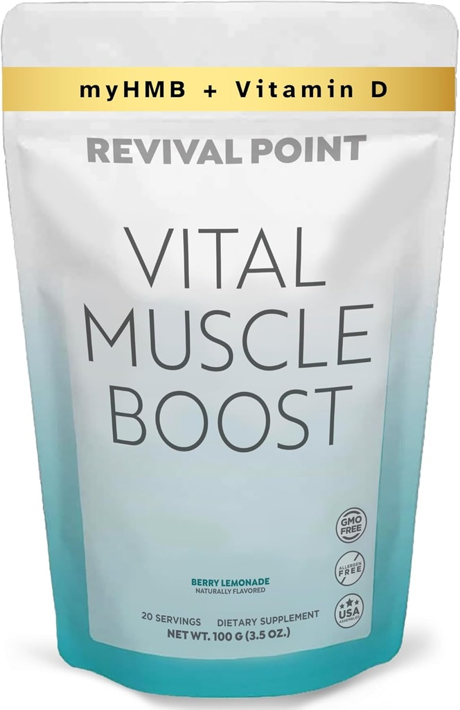 Vital Muskel Boost - Premium myHMB og D3- vitamin supplement til Adults- Patenteret HMB pulver 3000mg- for sunde muskler, Energi & Vibrant Aktiv Life- understøtter Protein Syntese & Styrke
