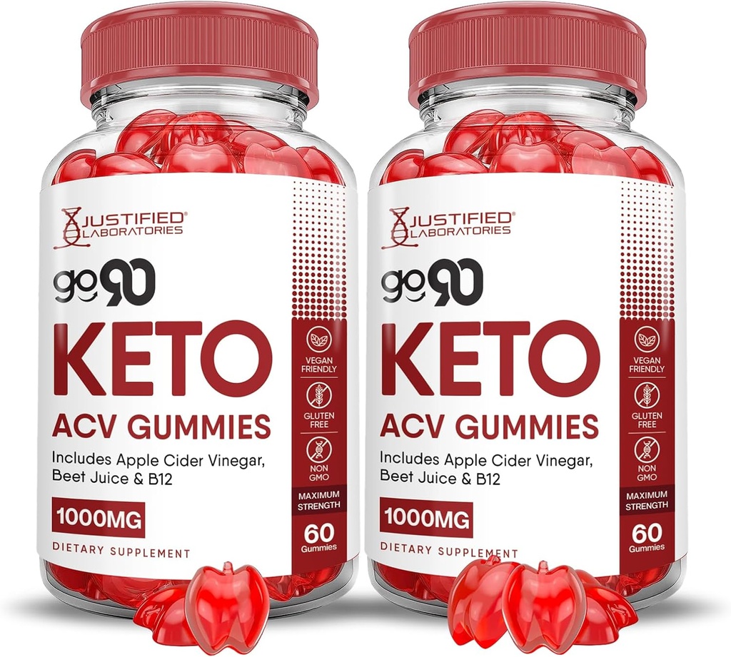 (2 Pack) Go 90 Keto ACV Gummies Advanced Formel 1000MG Go90 Keto Gummies Apple Cider Vinagar Formuleret med Pomegranat Beet Juice Powder B12 Vegan Non GMO 120 Gummys