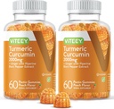 Gurkemeje Gummier med Ginger & Black Pepper Urbal Supplement, 2000mg, immunforsvar, sund hud, og fælles sundhed, Vegan, Pectin baseret, for voksne og Teens - Chewable Peach Flavor (2Pack)