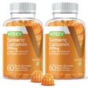 Gurkemeje Gummier med Ginger & Black Pepper Urbal Supplement, 2000mg, immunforsvar, sund hud, og fælles sundhed, Vegan, Pectin baseret, for voksne og Teens - Chewable Peach Flavor (2Pack)