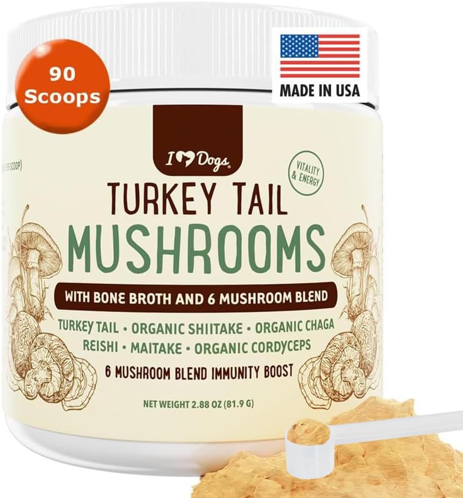 iHeartDogs Turkey Tail Mushroom for Hunde til Lumps, Bumps & Lipomas med Bone Broth og 6 Mushroom Blend Powder