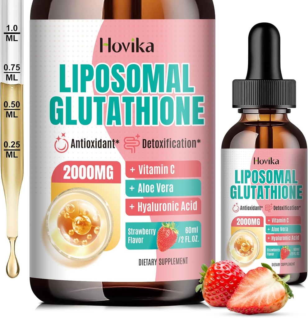Liposomal Glutathion Supplement 2000mg, Flydende Glutathion dråber med C-vitamin, Master Antioxidanter til immunsystem, Aging Defense, Hud Sundhed, Lever Detox- Superior Absorption, Strawberry 2 Fl Oz