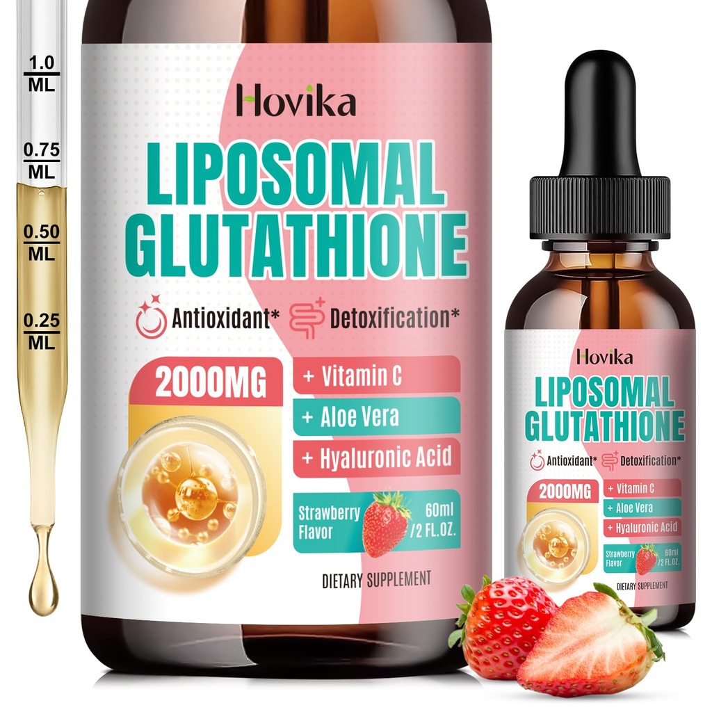 Liposomal Glutathion Supplement 2000mg, Flydende Glutathion dråber med C-vitamin, Master Antioxidanter til immunsystem, Aging Defense, Hud Sundhed, Lever Detox- Superior Absorption, Strawberry 2 Fl Oz
