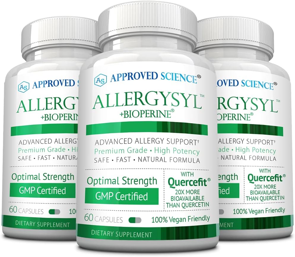 Godkendte Science Allergysyl - Lavere intensitet af Sæsonallergi, Boost Immunitet, rig på antioxidanter - Vegansk Friendly - 180 Kapsler - Made in USA