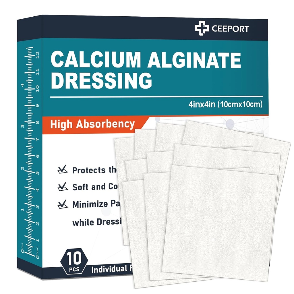 Calcium Alginate Sår Dressing Pads, 4 "x 4" Patches [10 Individuel Pack], Høj Absorbencess Dressing, Soft Sår Care Produkter, Komfortable & Dressing og ikke Stick Gauze Pads til Sårpleje